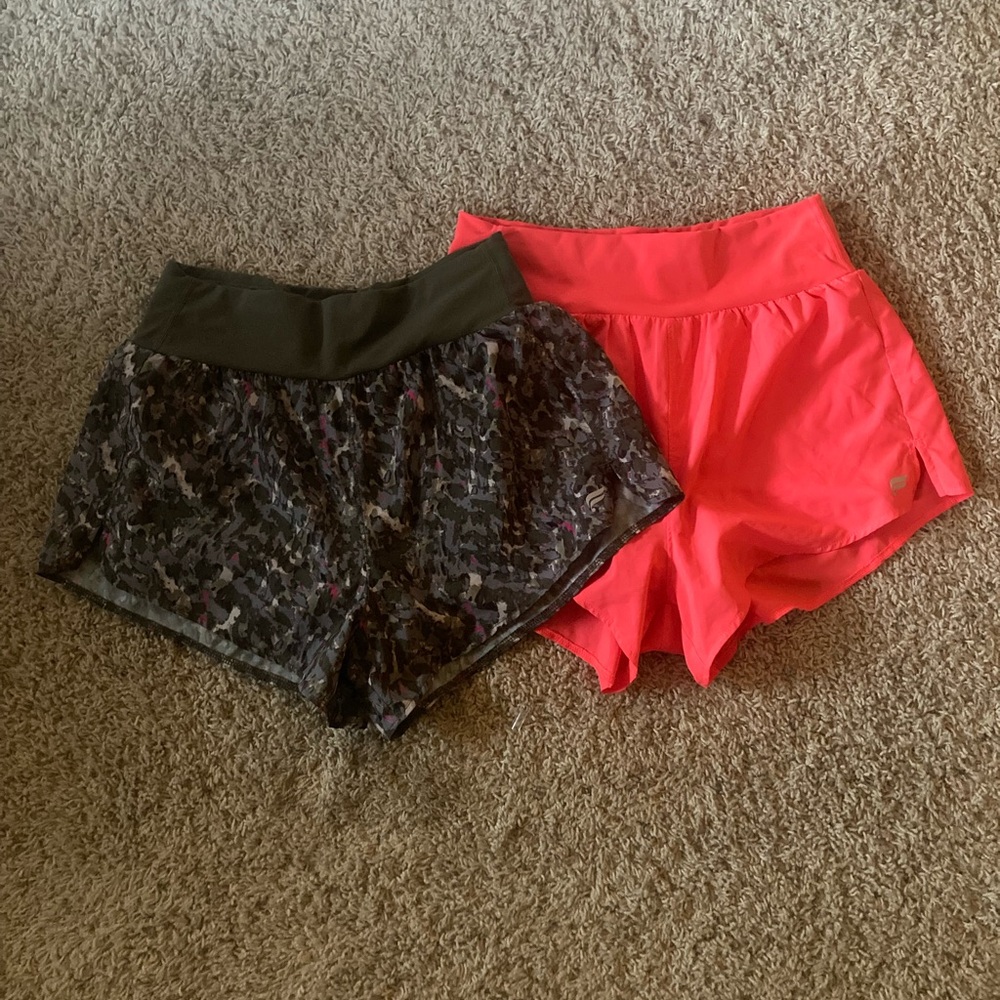Fabletics Women's Athletic Shorts - Neon Coral & Black Multi-Print